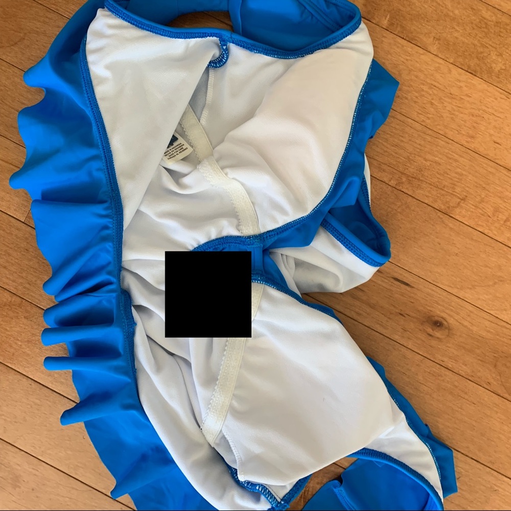 WM Size Medium Blue Ruffled One Piece Swimsuit - Picture 6 of 6